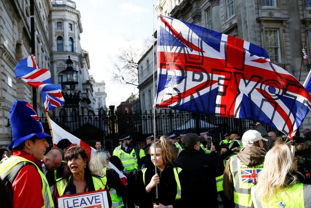 Brexit protesters demonstrate outside Downing Street in London