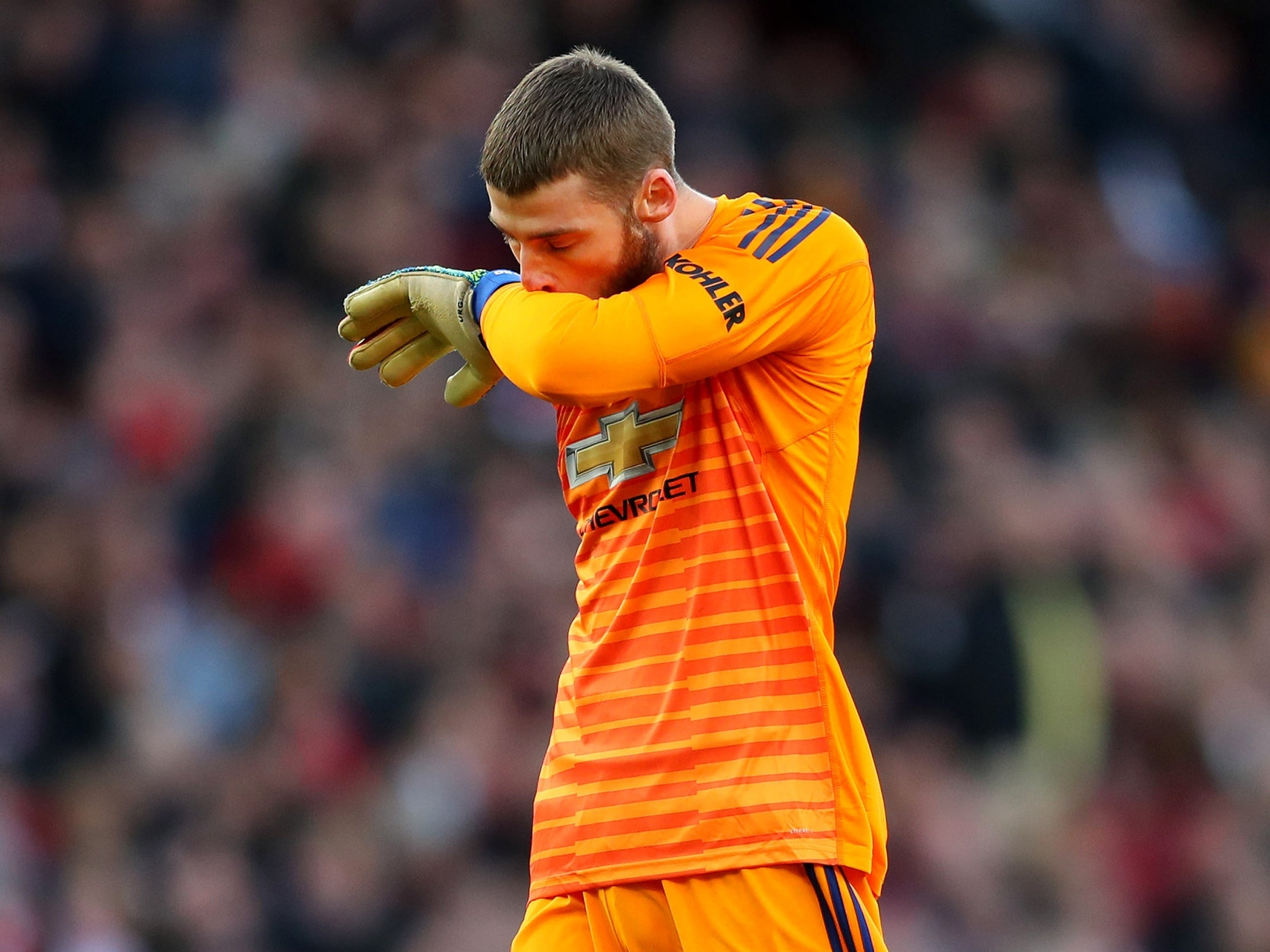 De Gea reacts after his error sees United go behind