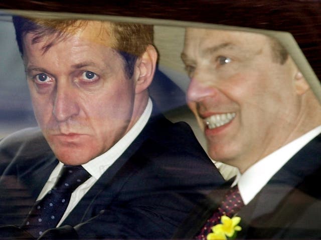 <p>Alastair Campbell with Tony Blair leaving Downing Street  </p>