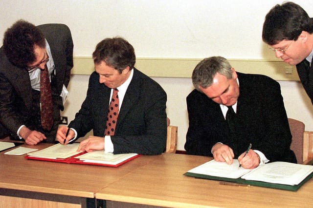 Tony Blair and Bertie Ahern sign the Good Friday Agreement in 1998