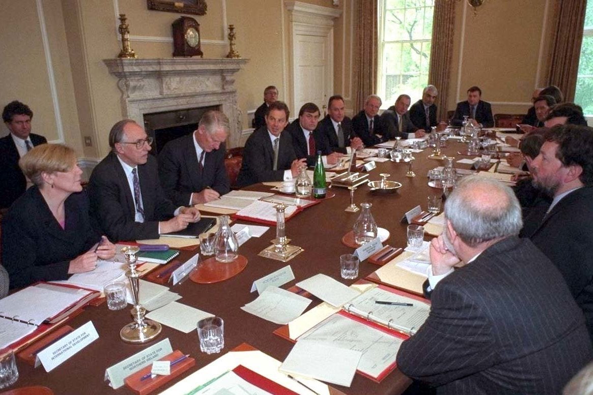 Seat of power: the Labour cabinet meet for the first time after the 1997 election victory