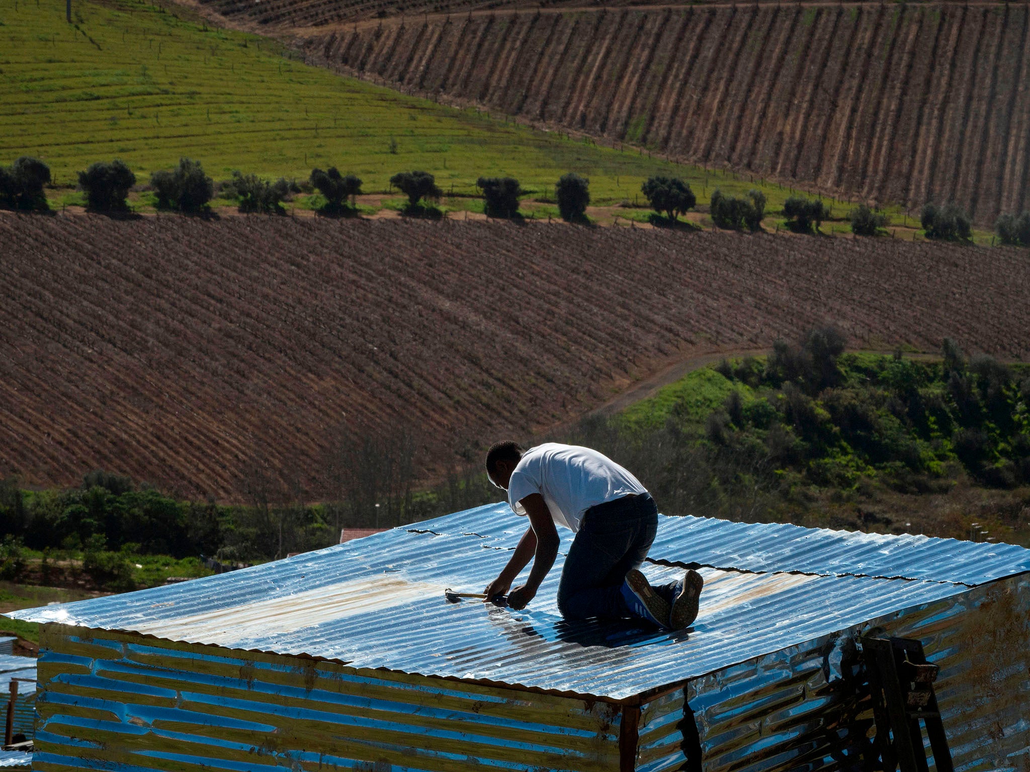 People lay out plots and build shacks on a piece of land belonging to the Louiesenhof Wine Estate