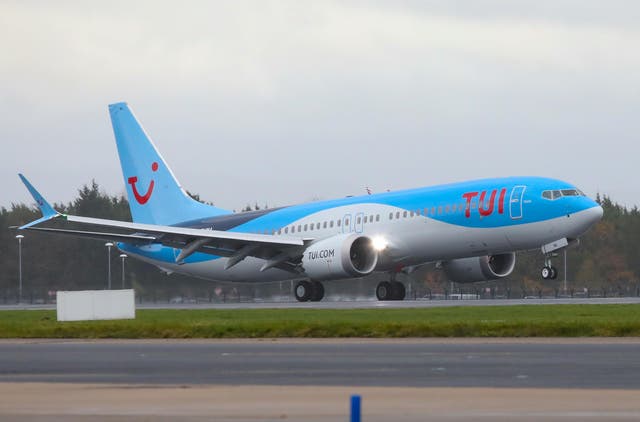 Touch down: the first Boeing 737 Max 8 belonging to TUI Airways arrives at Manchester airport in December 2018