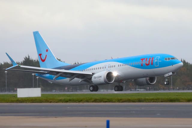 Touch down: the first Boeing 737 Max 8 belonging to TUI Airways arrives at Manchester airport in December 2018