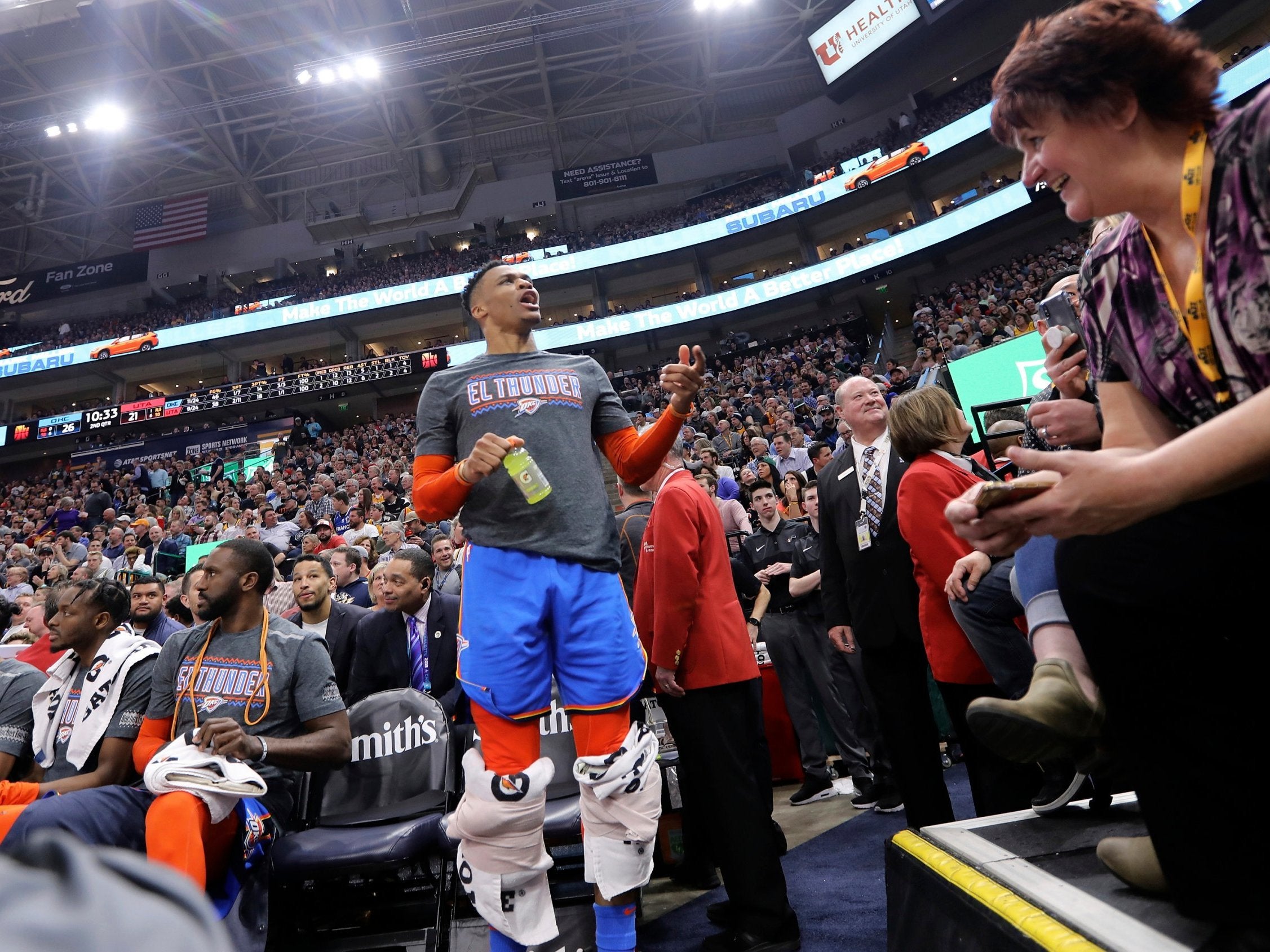 Russell Westbrook fires an insult at a fan