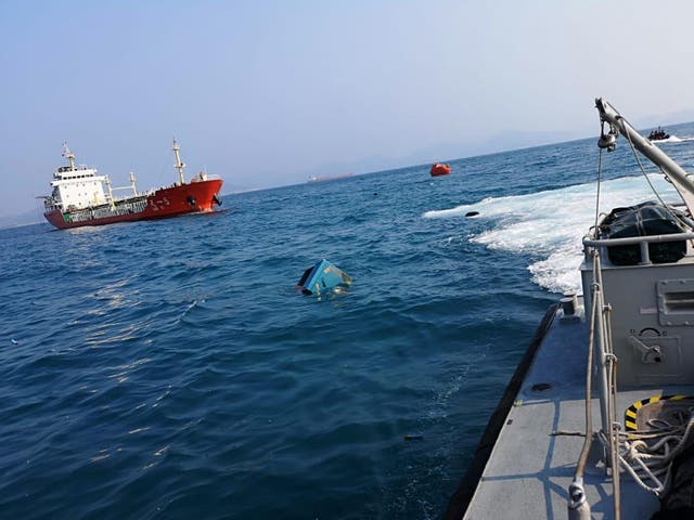 Image from the Hong Kong Police FB page in reference to the collision of vessels. Police are searching for at least 12 people who went when the incident occurred near Lamma Island on Tuesday 12 March 2019.