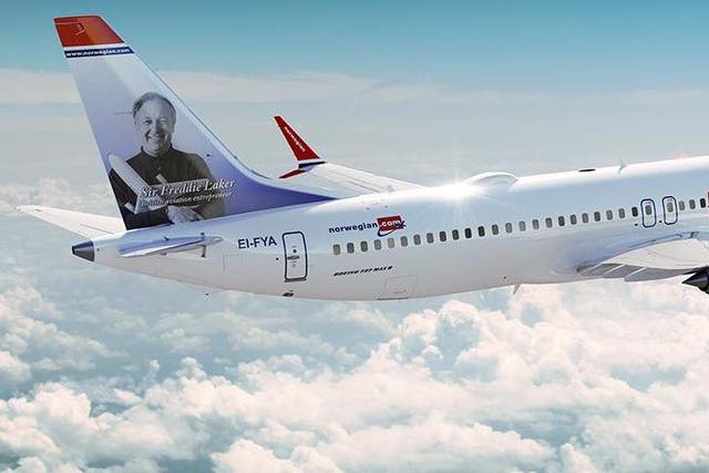 Ground stop: a Norwegian Air Boeing 737 MAX 8 named for the aviation pioneer Sir Freddie Laker