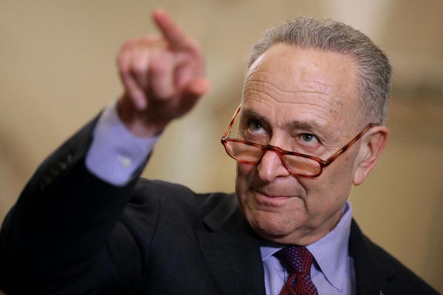 Senate Minority Leader Charles Schumer talks to reporters following the weekly Democratic Senate policy luncheon at the US Capitol 5 March, 2019 in Washington, DC.