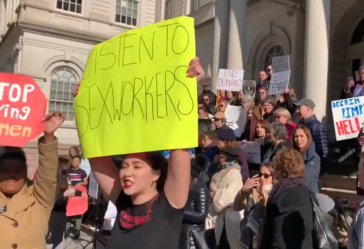 Sex workers storm New York protest against decriminalisation of prostitution: 'Nothing about us without us'