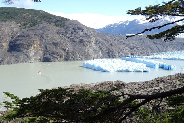 Two new icebergs are seen after breaking off from the Gray glacier in Aysen, Chile's Patagonia,  March 9, 2019. Picture taken 9 March 2019.
