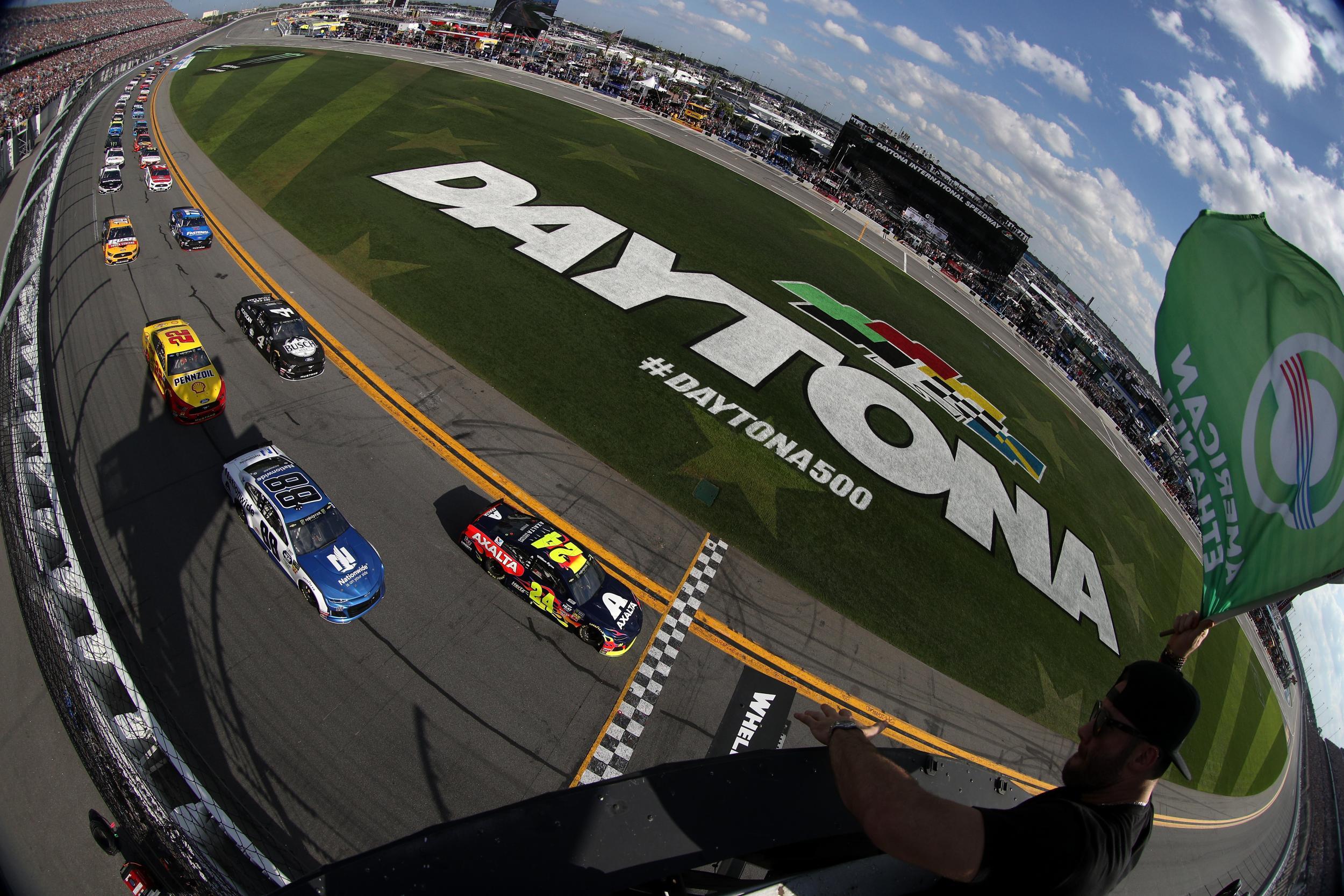 The iconic Daytona speedway, bathed in sun at this year's race