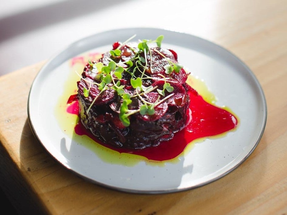 Beetroot, blackberry, hazelnut and seaweed