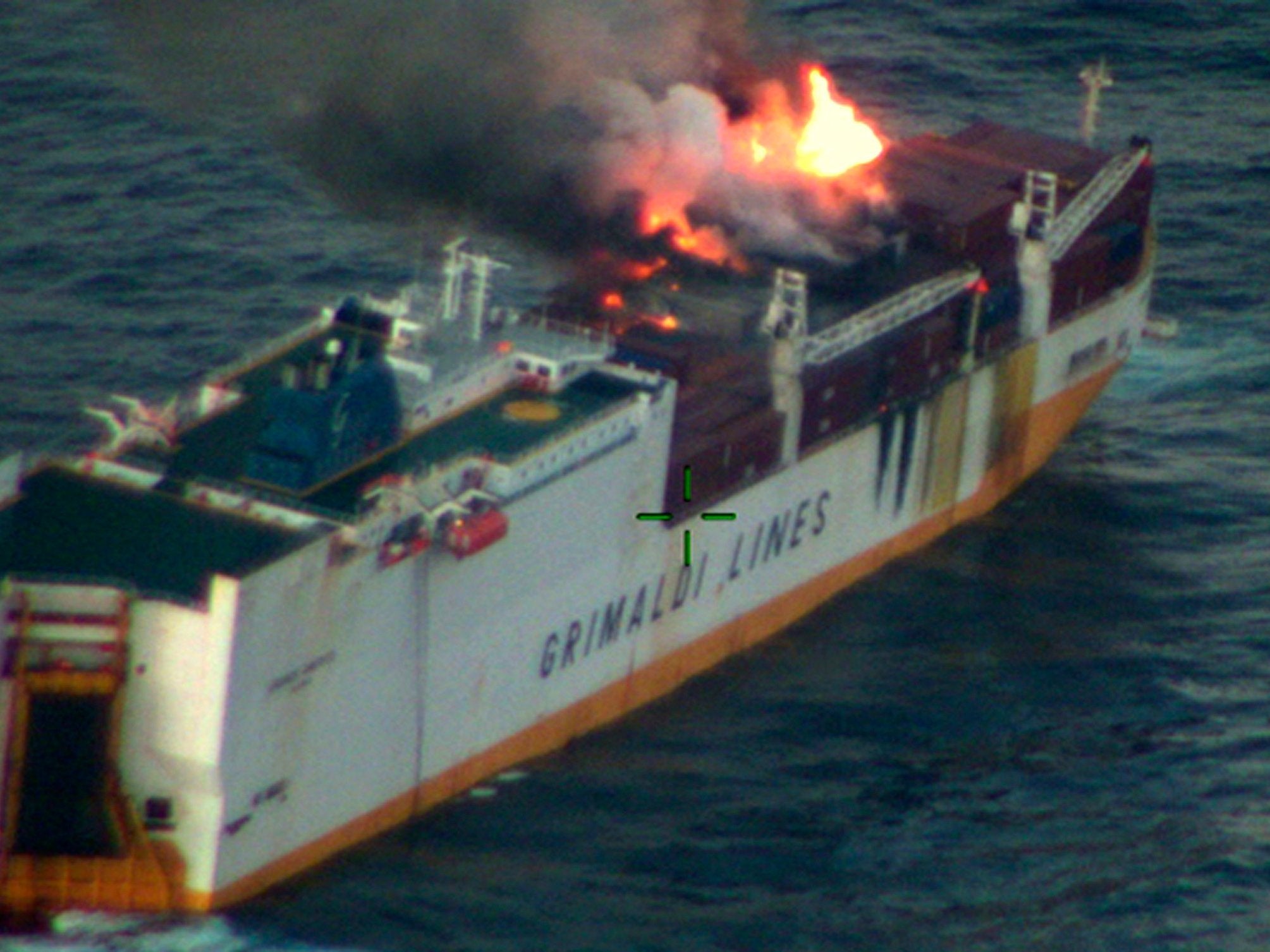 Grimaldi vessel Grande America on fire in the Bay of Biscay, off the west coast of France