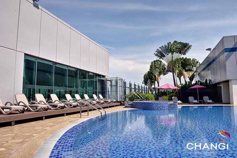 The rooftop swimming pool at Changi Airport, Singapore