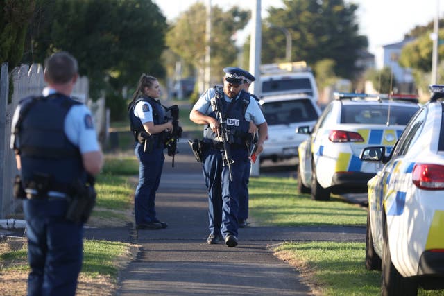 Armed police outside Masijd Ayesha Mosque in Manurewa, Auckland, New Zealand, 15 March 2019.