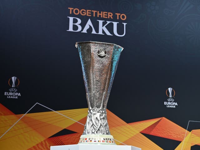 The Europa League trophy is displayed