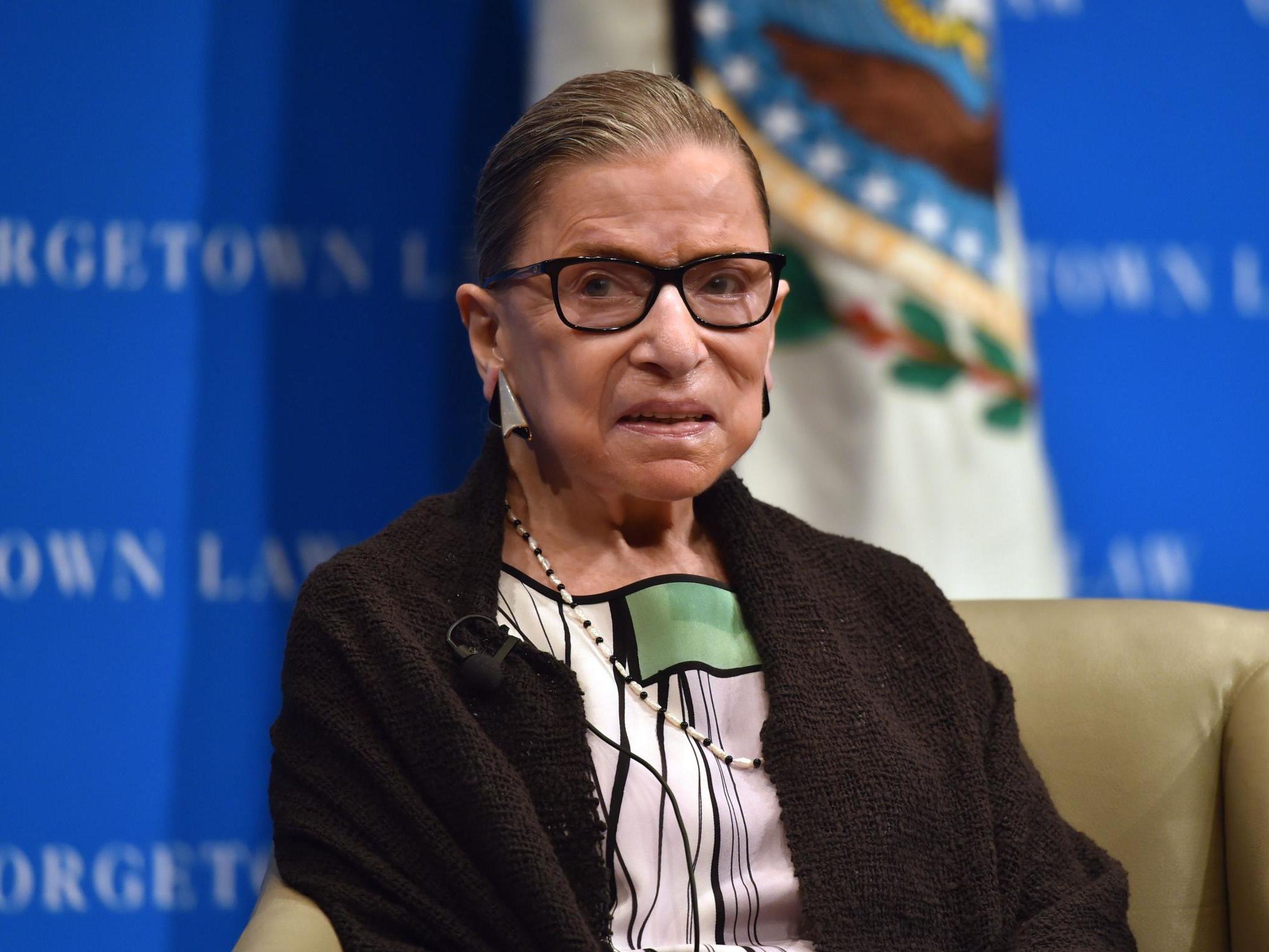 Supreme Court Justice Ruth Bader Ginsburg is absent from the bench due to an illness.