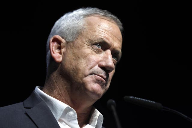 The main leader of Israeli centrist Blue and White alliance, Benny Gantz, attends a campaign convention in the southern Israeli city of Beersheva