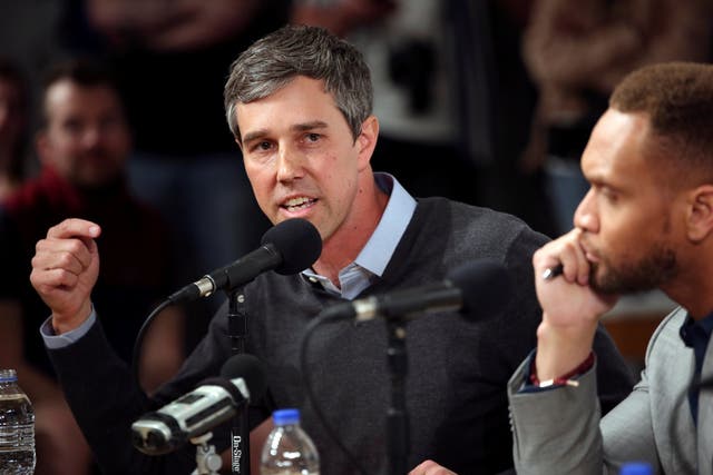 Democratic 2020 presidential candidate Beto O'Rourke, 46, speaks during the recording of the "Political Party Live" podcast