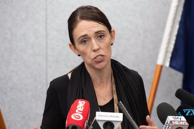 New Zealand’s prime minister Jacinda Ardern speaks to the media after the shooting on Friday