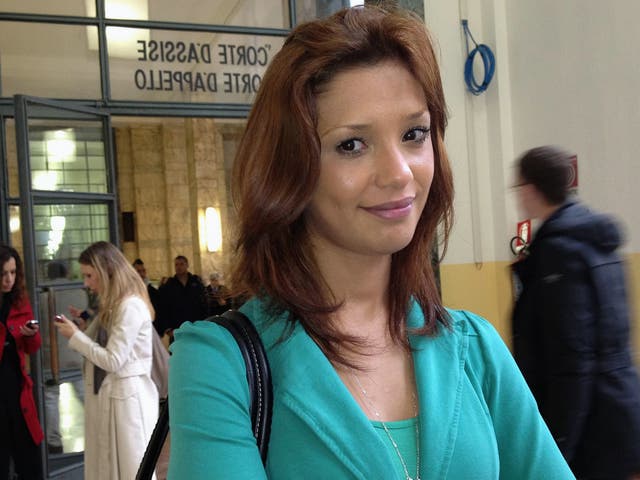 Imane Fadil, pictured outside a Milan court in 2012, gave evidence at Silvio Berlusconi’s prostitution trial