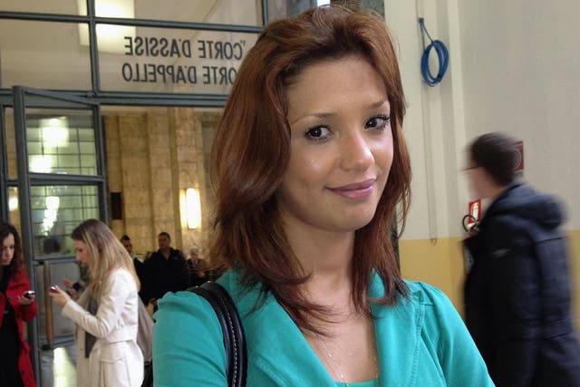 Imane Fadil, pictured outside a Milan court in 2012, gave evidence at Silvio Berlusconi’s prostitution trial