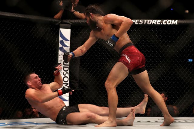 Jorge Masvidal knocks out Darren Till during the welterweight main event at UFC London