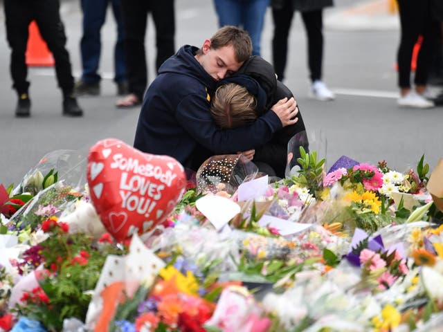 Mourners at a memorial near the Al Noor Masjid mosque in Christchurch