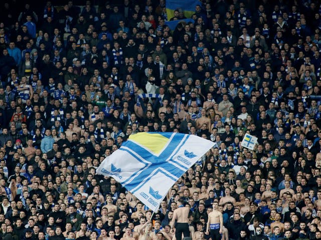 Dynamo Kiev supporters watch Chelsea's visit to the Olympic Stadium