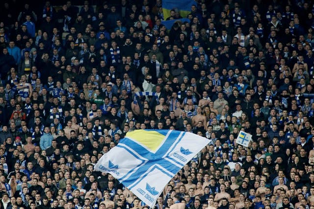 Dynamo Kiev supporters watch Chelsea's visit to the Olympic Stadium