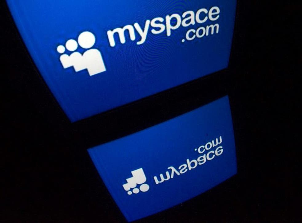 The Myspace logo is seen on a tablet screen on December 4, 2012 in Paris