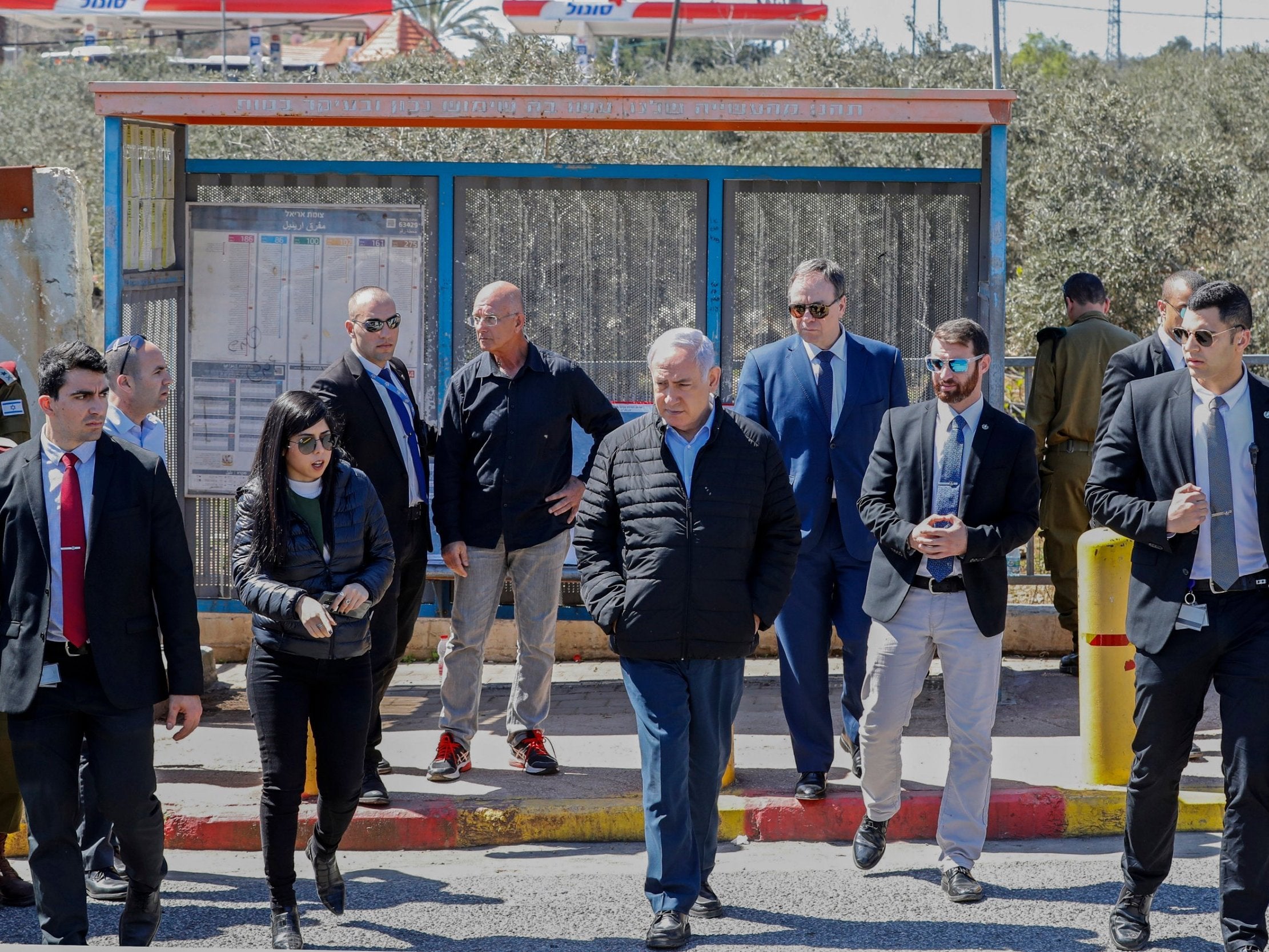 Prime minister Benjamin Netanyahu has visited the scene of a gun and knife attack near the West Bank Israeli settlement of Ariel