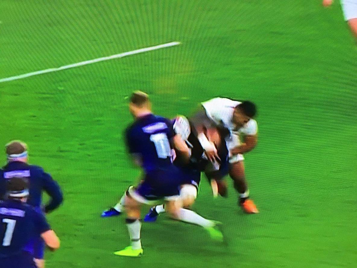 Manu Tuilagi has avoided any action over this tackle on Scotland's Sam Johnson