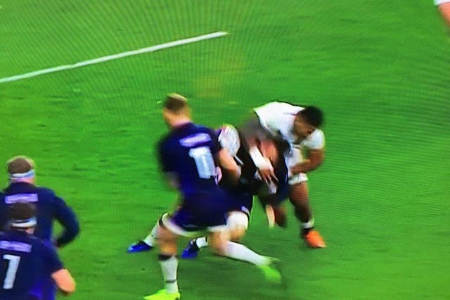 Manu Tuilagi has avoided any action over this tackle on Scotland's Sam Johnson