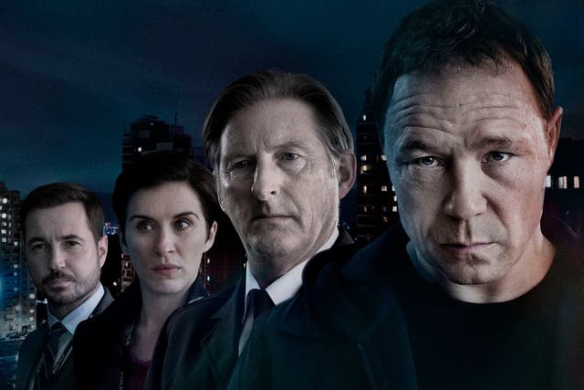 Duty calls: (from left) Martin Compston, Vicky McClure, Adrian Dunbar and Stephen Graham