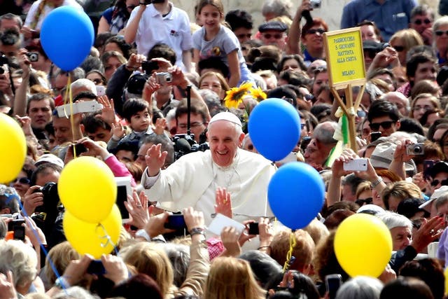 Pope Francis holds his weekly audience in St Peter's Square on Vatican City, Vatican on Saint Joseph's Day 2014