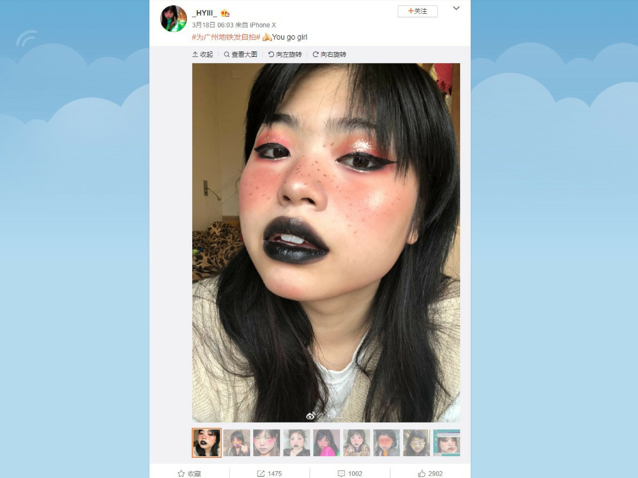Women posted selfies in Goth-style make-up in support of the student