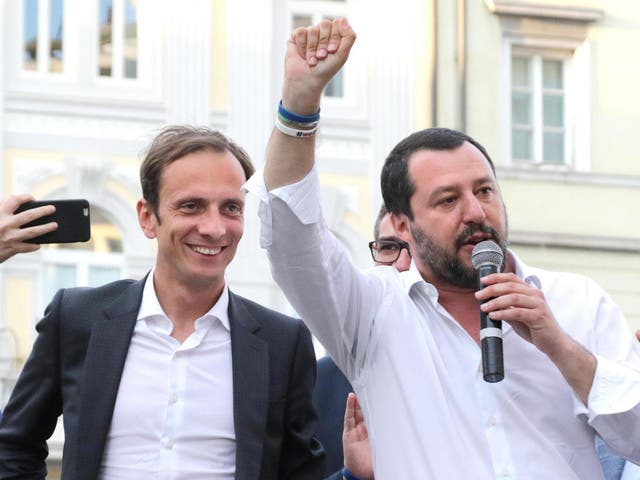 Massimiliano Fedriga (left), pictured with League leader Matteo Salvini, spent four days in hospital after catching the virus