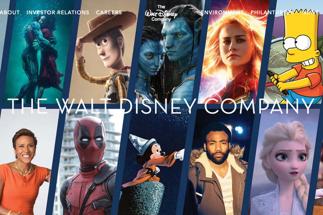 A screenshot of the Walt Disney Company's homepage