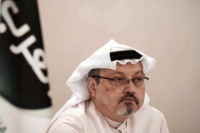 Jamal Khashoggi during a press conference on 15 December 2014. Saudi Arabian officials murdered Khashoggi, a dissident and journalist