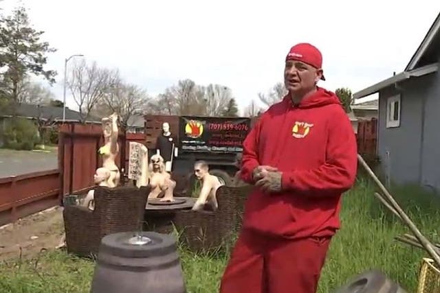 Jason Windus arranged a display of naked mannequins in his front garden in Santa Rosa, California, after he was forced to cut his fence in half because someone complained it was too high.