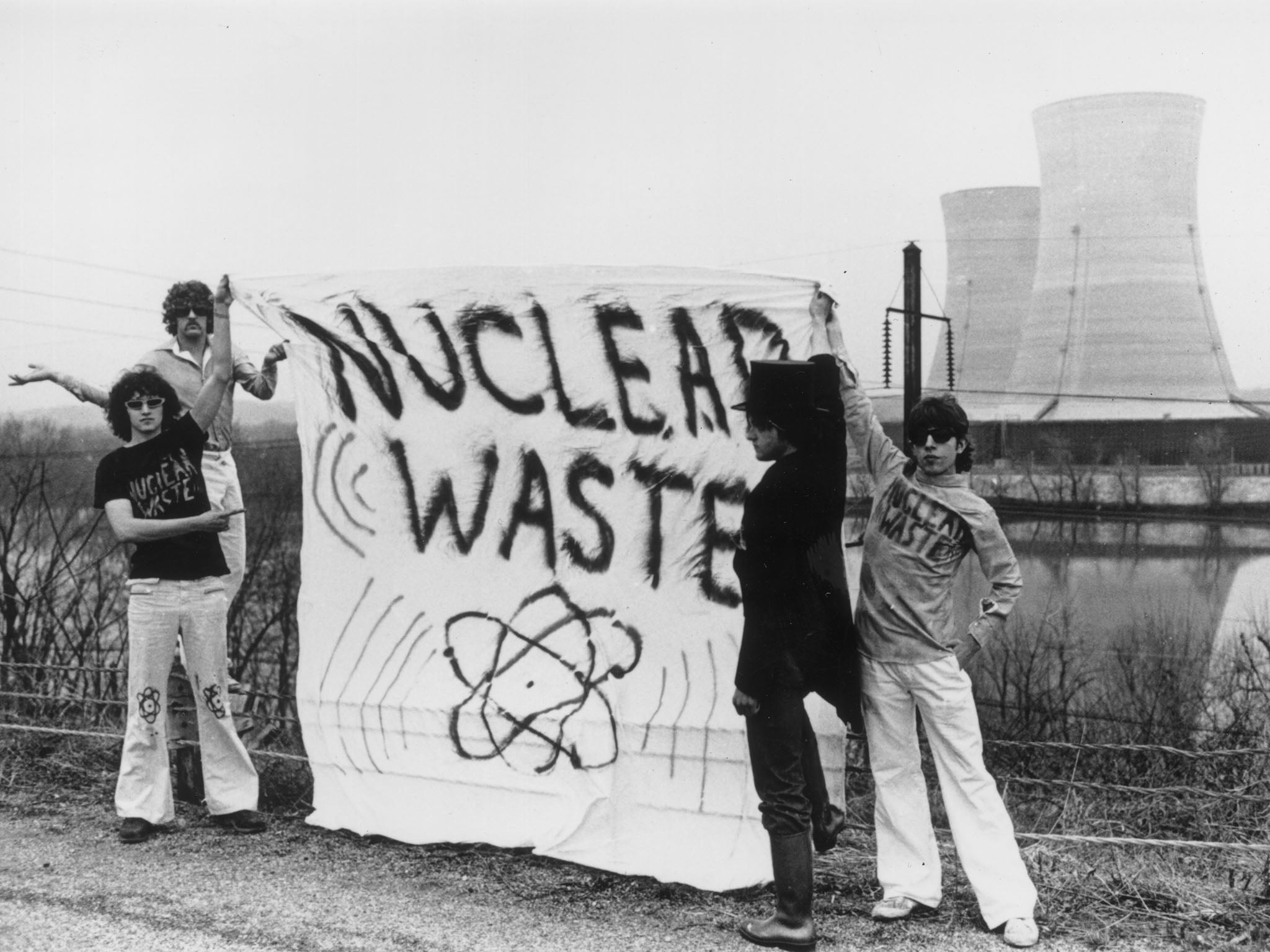 Anti-nuclear protesters on Three Mile Island, where the nuclear generating station suffered one of the worst nuclear meltdowns in history