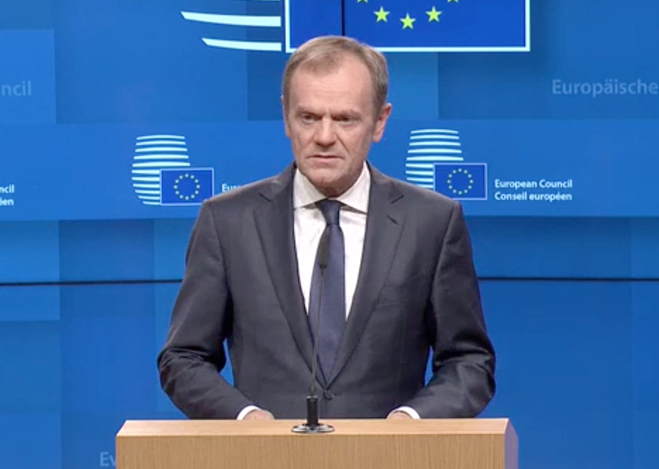 European Council president Donald Tusk speaking in Brussels