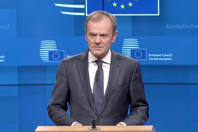 European Council president Donald Tusk speaking in Brussels