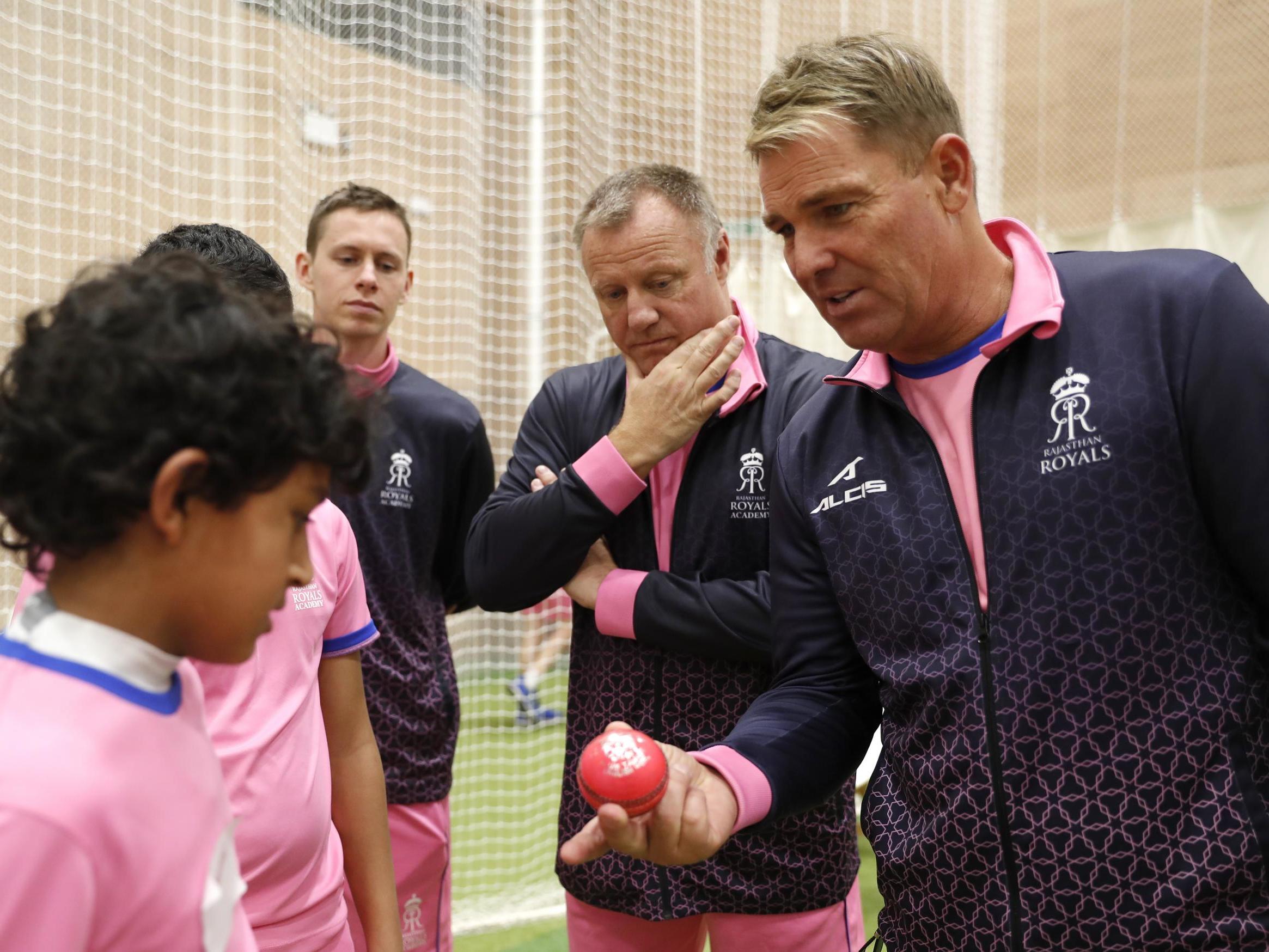 Shane Warne at the Rajasthan Royals UK academy in Cobham