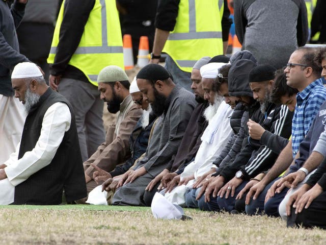 Mourners pray at the funeral of Haji Mohammed Daoud Nabi, a victim of New Zealand's twin mosque attacks, at Memorial Park Cemetery in Christchurch on 21 March 2019.