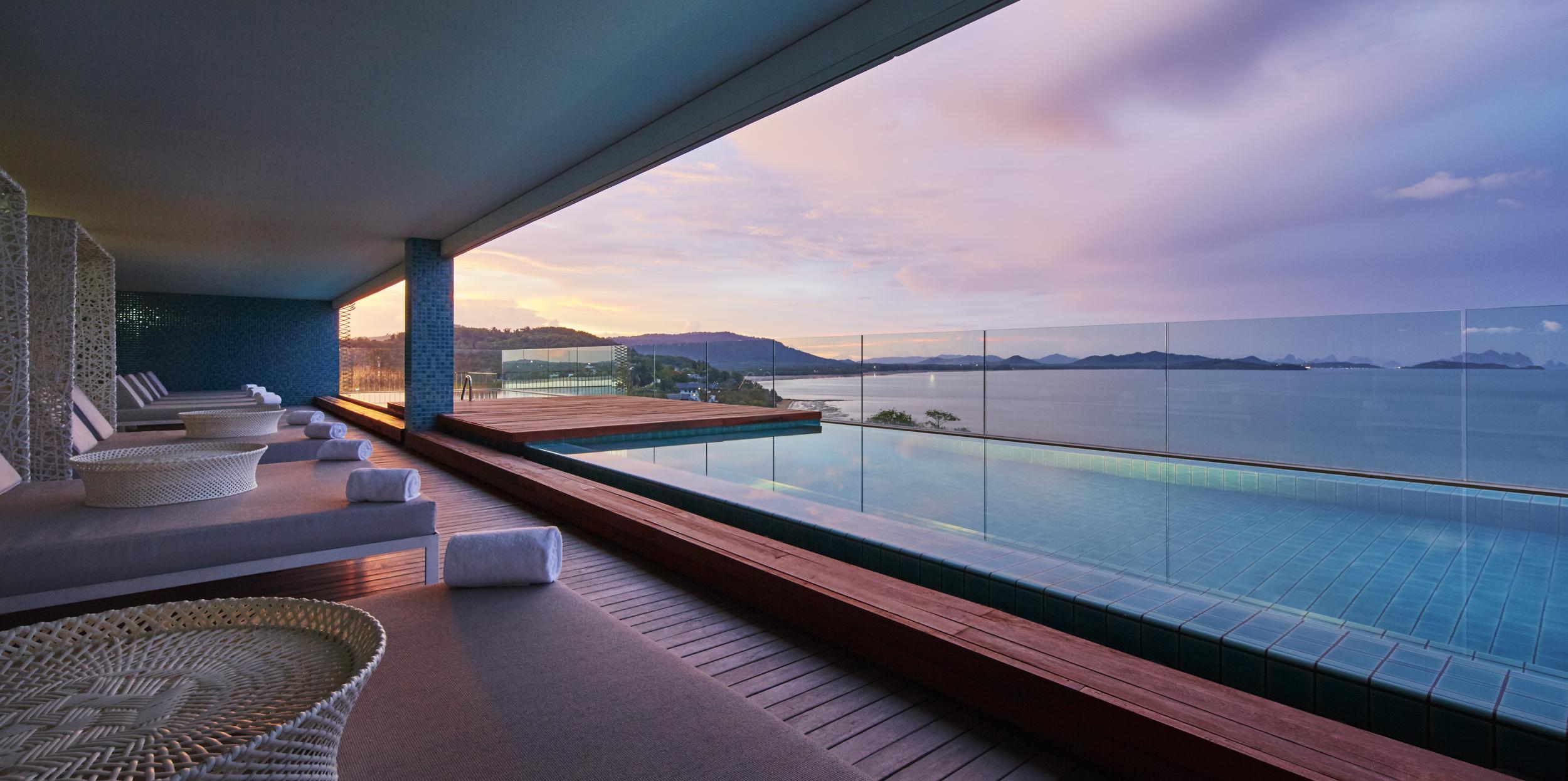 The 100 metre long infinity pool at Como Point Yamu offers incredible views across the bay