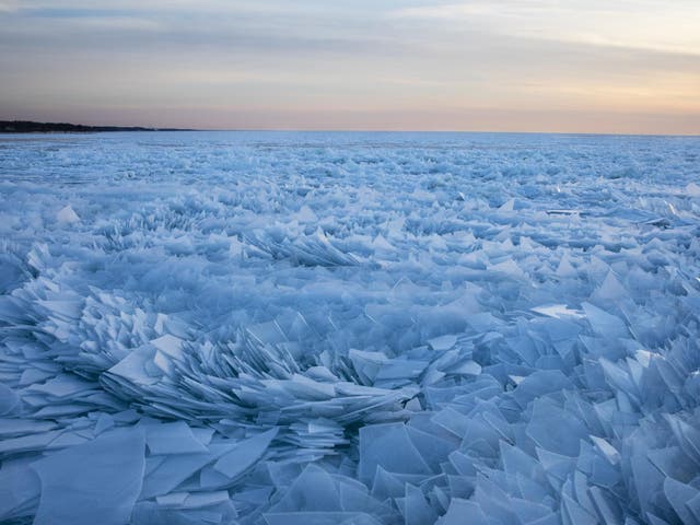 Ice shards are forming on Lake Michigan