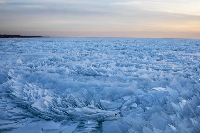 Ice shards are forming on Lake Michigan