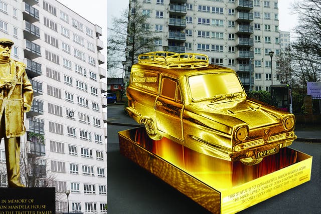 Comedy TV Channel Gold is campaigning for a golden statue of either Del Boy or his car to be installed at the site of Harlech Tower in west London